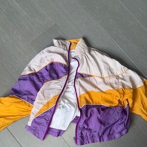 Reebok Yellow and White Windbreaker with Purple Trim